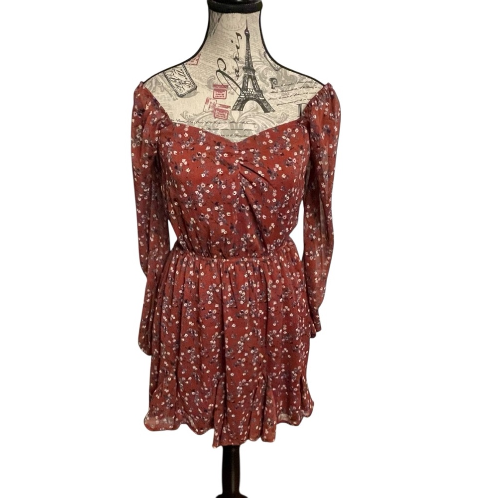 Trixxi Rust Floral Long Sleeve Dress